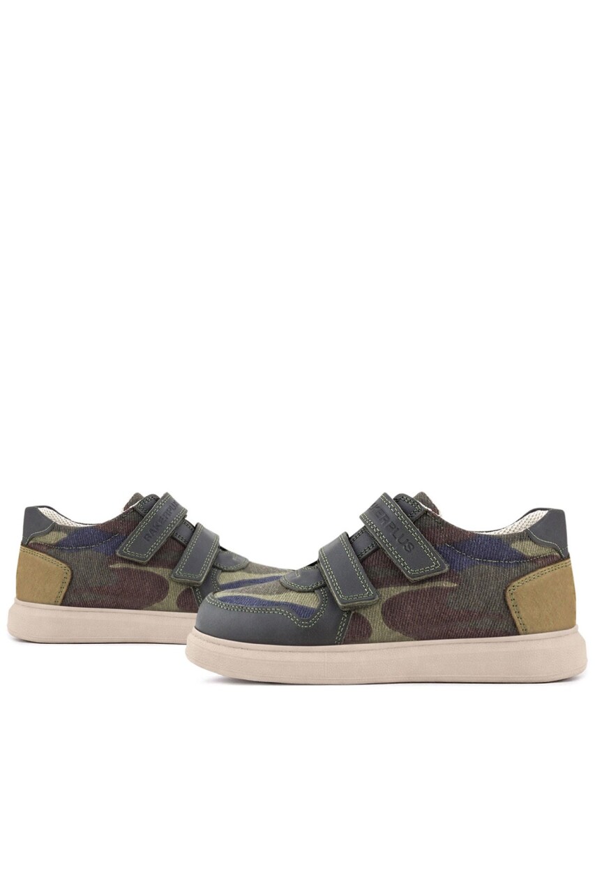 Rakerplus Hakiki Deri Haki Kamuflaj Desenli Cırtlı Hafif Tabanlı Erkek Çocuk Spor Ayakkabı - 8