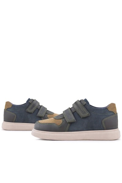 Rakerplus Hakiki Deri Haki Yeşil Lacivert Cırtlı Hafif Tabanlı Erkek Çocuk Spor Ayakkabı - 8