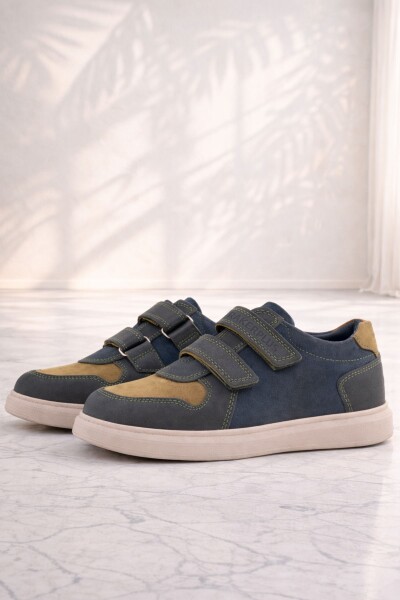 Rakerplus Hakiki Deri Haki Yeşil Lacivert Cırtlı Hafif Tabanlı Erkek Çocuk Spor Ayakkabı - 10