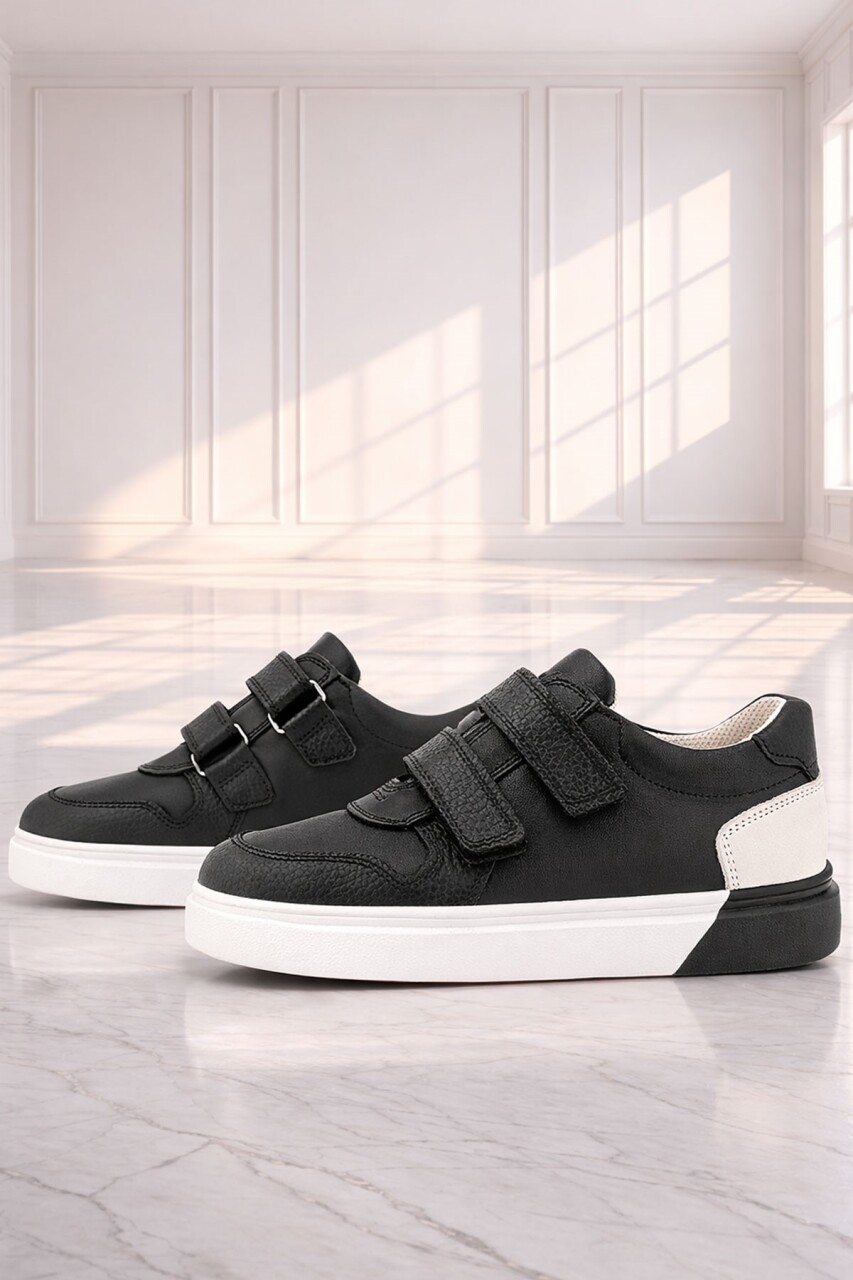 Rakerplus Hakiki Deri Cırt Cırtlı Siyah Erkek Çocuk Spor Ayakkabı - 1