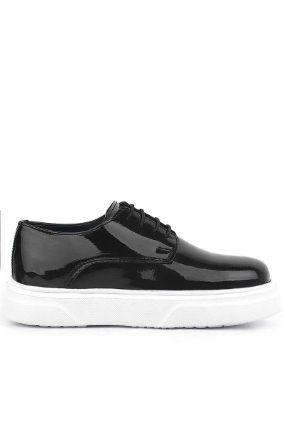 Rakerplus Derby Hakiki Deri Siyah Rugan Beyaz Taban Çocuk Klasik Ayakkabı - 2