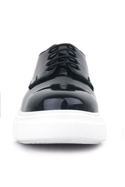 Rakerplus Derby Hakiki Deri Siyah Rugan Beyaz Taban Çocuk Klasik Ayakkabı - 3