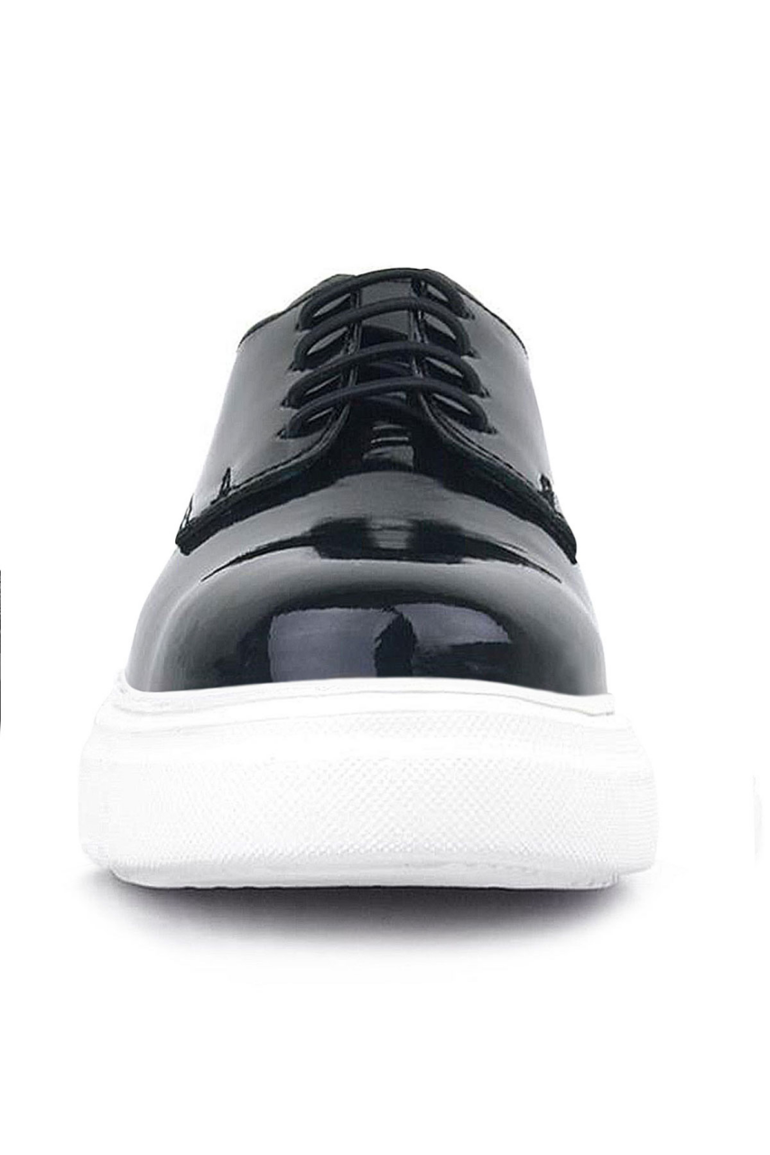 Rakerplus Derby Hakiki Deri Siyah Rugan Beyaz Taban Çocuk Klasik Ayakkabı - 3