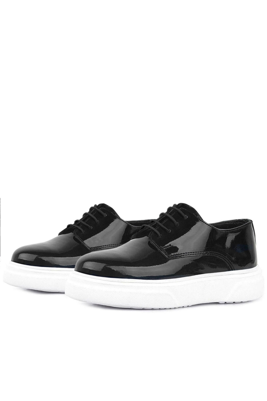 Rakerplus Derby Hakiki Deri Siyah Rugan Beyaz Taban Çocuk Klasik Ayakkabı - 4