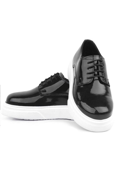 Rakerplus Derby Hakiki Deri Siyah Rugan Beyaz Taban Çocuk Klasik Ayakkabı - 6