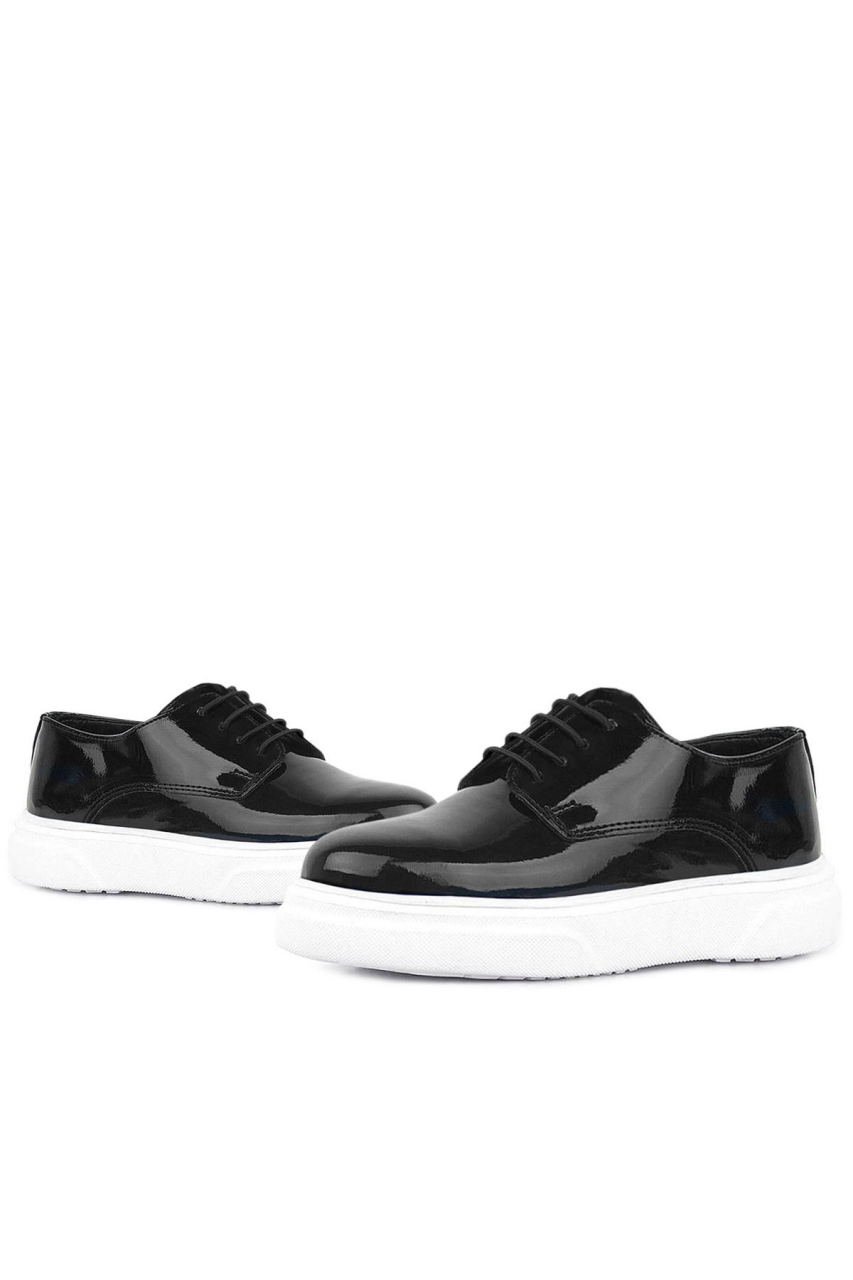 Rakerplus Derby Hakiki Deri Siyah Rugan Beyaz Taban Çocuk Klasik Ayakkabı - 7