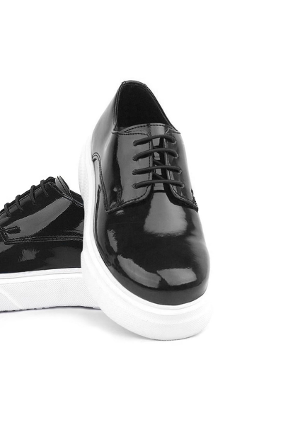 Rakerplus Derby Hakiki Deri Siyah Rugan Beyaz Taban Çocuk Klasik Ayakkabı - 8