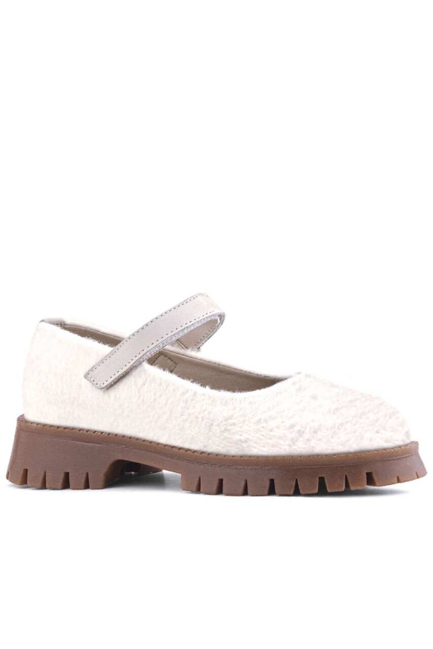 Rakerplus Krem Cırtlı Kalın Tabanlı Kız Çocuk Peluş Babet Ayakkabısı - 2