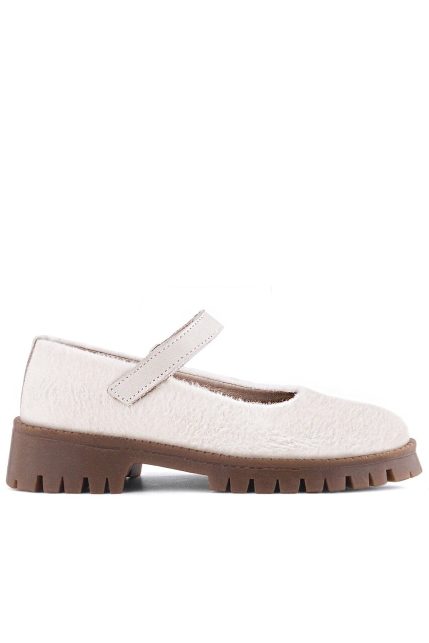 Rakerplus Krem Cırtlı Kalın Tabanlı Kız Çocuk Peluş Babet Ayakkabısı - 3