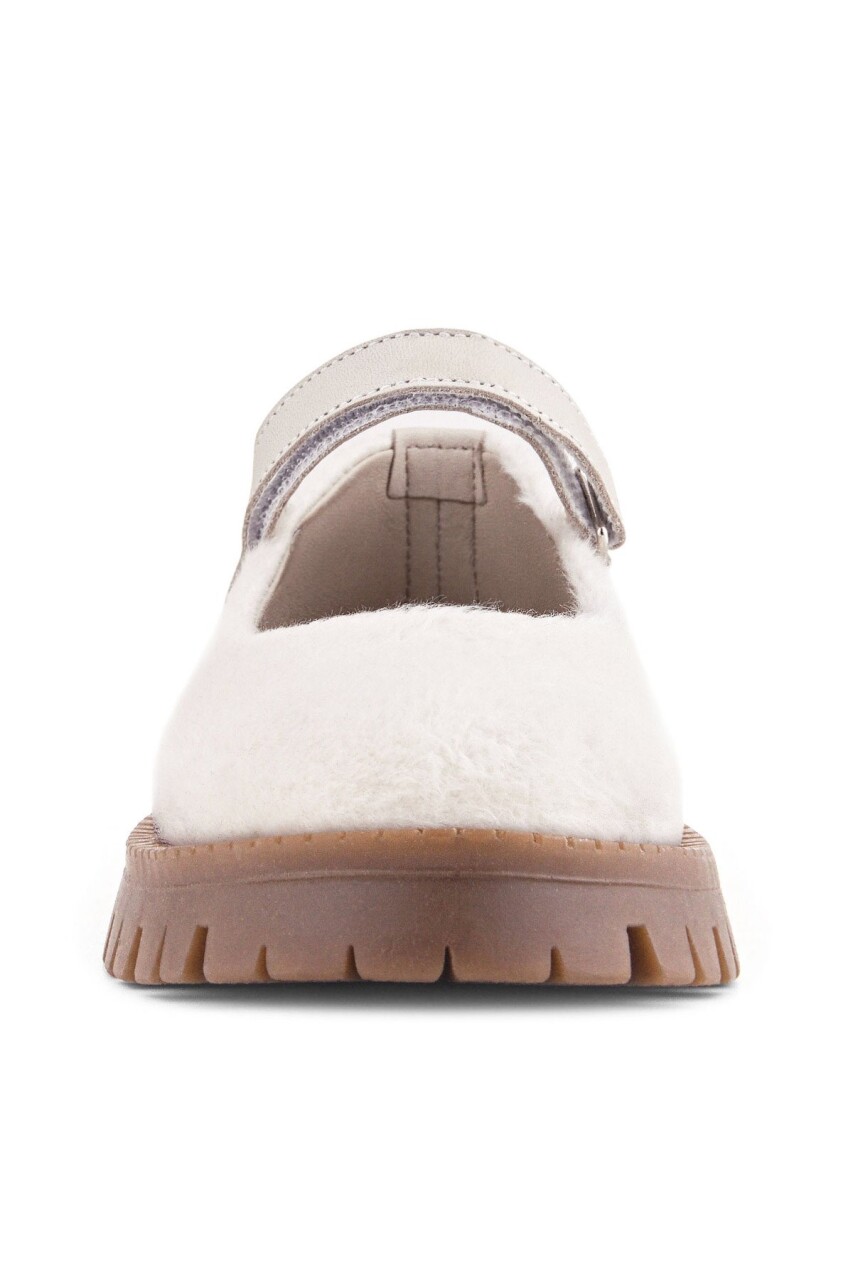 Rakerplus Krem Cırtlı Kalın Tabanlı Kız Çocuk Peluş Babet Ayakkabısı - 4