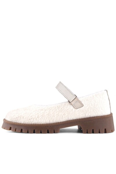 Rakerplus Krem Cırtlı Kalın Tabanlı Kız Çocuk Peluş Babet Ayakkabısı - 5