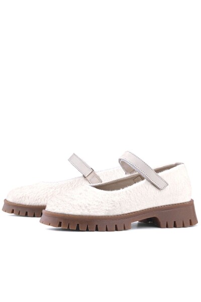 Rakerplus Krem Cırtlı Kalın Tabanlı Kız Çocuk Peluş Babet Ayakkabısı - 6