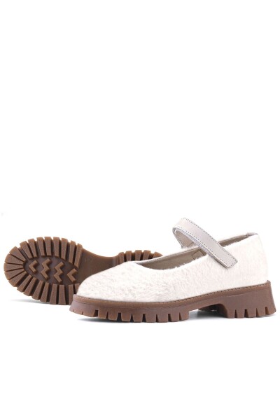 Rakerplus Krem Cırtlı Kalın Tabanlı Kız Çocuk Peluş Babet Ayakkabısı - 7