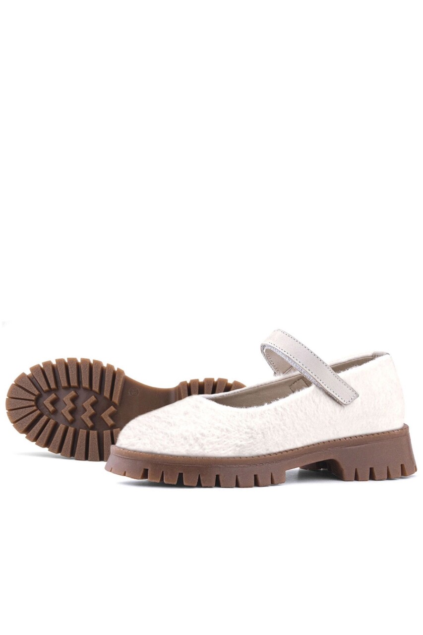 Rakerplus Krem Cırtlı Kalın Tabanlı Kız Çocuk Peluş Babet Ayakkabısı - 7