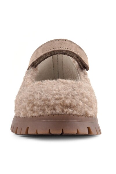 Rakerplus Bej Cırtlı Kalın Tabanlı Kız Çocuk Pofuduk Peluş Babet Ayakkabısı - 4