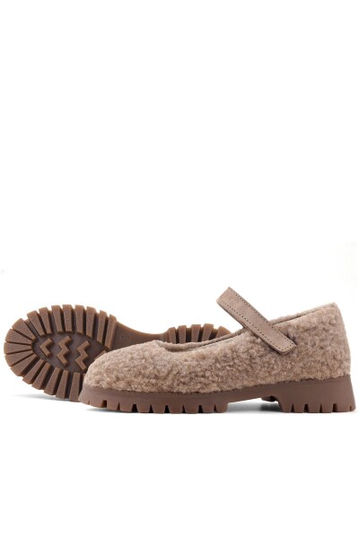 Rakerplus Bej Cırtlı Kalın Tabanlı Kız Çocuk Pofuduk Peluş Babet Ayakkabısı - 7