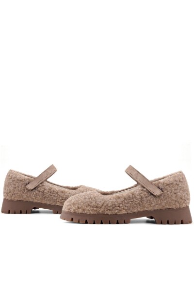 Rakerplus Bej Cırtlı Kalın Tabanlı Kız Çocuk Pofuduk Peluş Babet Ayakkabısı - 8