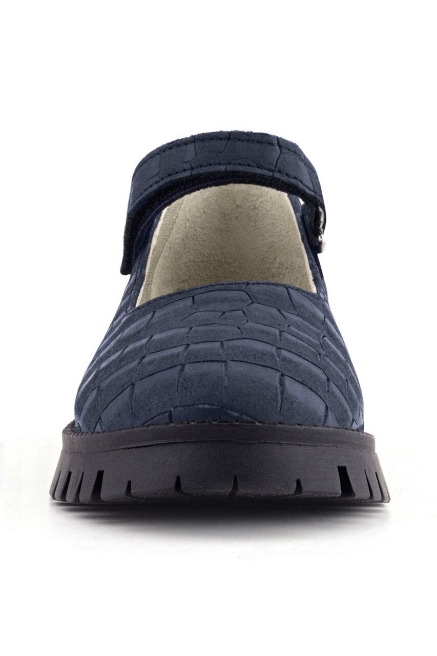 Rakerplus Hakiki Deri Lacivert Desenli Cırtlı Kalın Tabanlı Kız Çocuk Ayakkabısı - 4