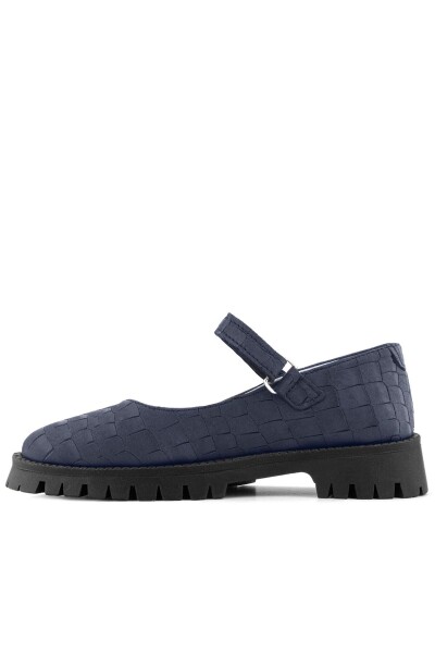 Rakerplus Hakiki Deri Lacivert Desenli Cırtlı Kalın Tabanlı Kız Çocuk Ayakkabısı - 5