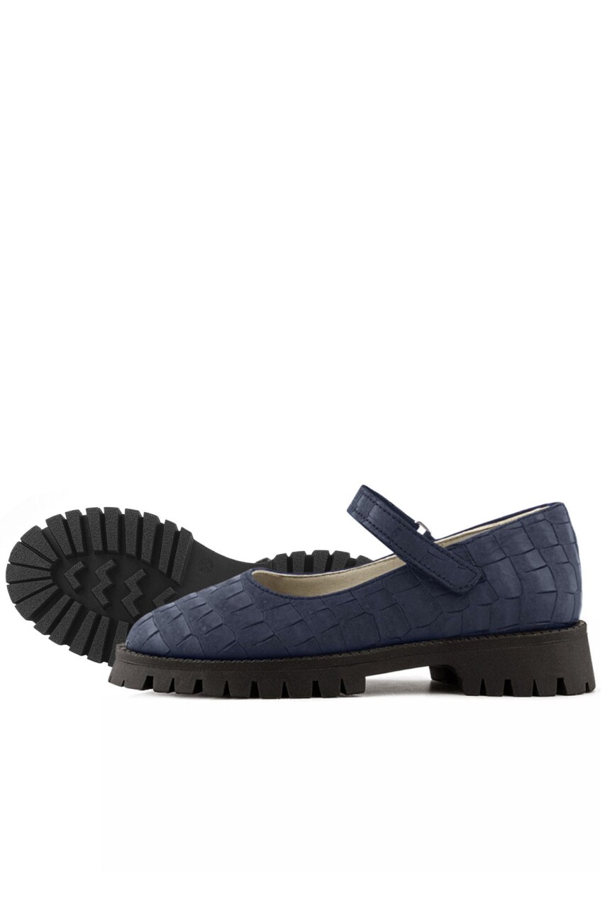 Rakerplus Hakiki Deri Lacivert Desenli Cırtlı Kalın Tabanlı Kız Çocuk Ayakkabısı - 7