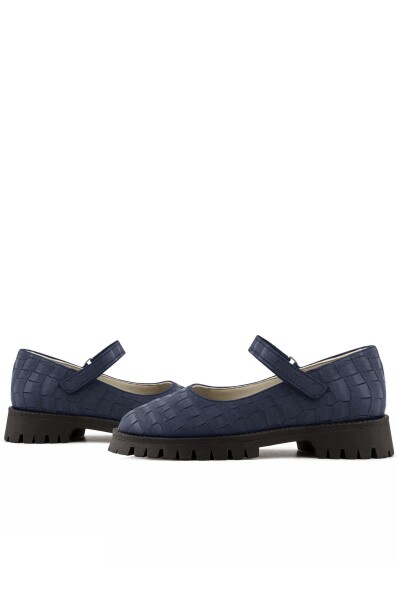 Rakerplus Hakiki Deri Lacivert Desenli Cırtlı Kalın Tabanlı Kız Çocuk Ayakkabısı - 8