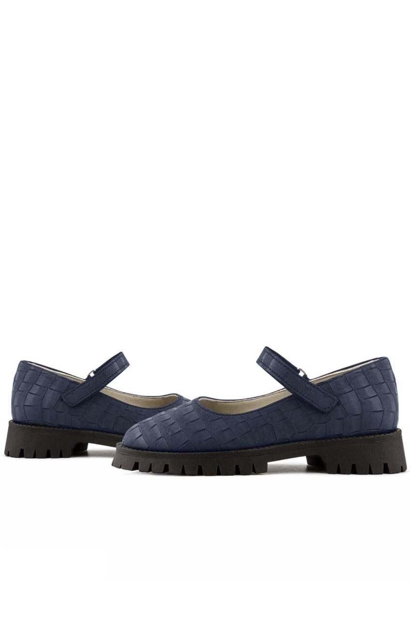 Rakerplus Hakiki Deri Lacivert Desenli Cırtlı Kalın Tabanlı Kız Çocuk Ayakkabısı - 11