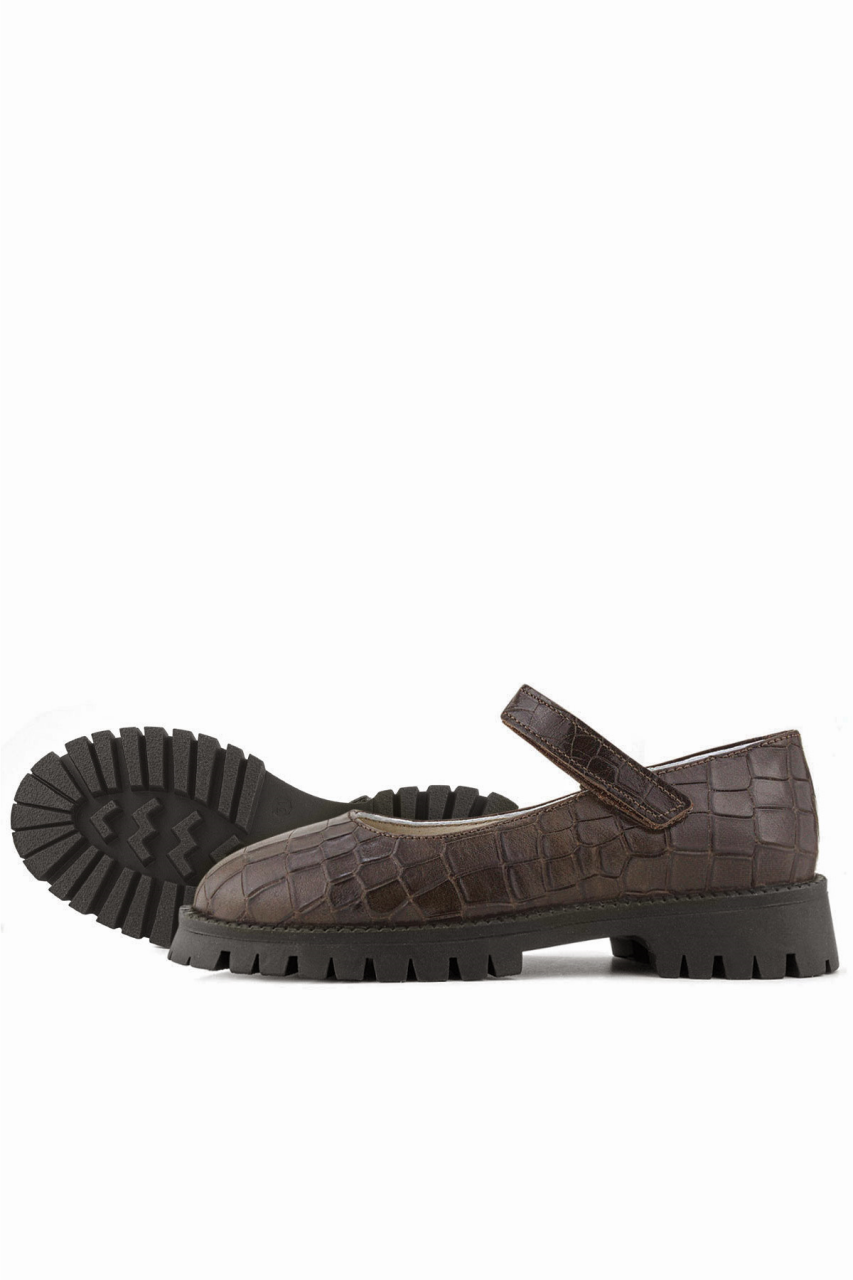 Rakerplus Hakiki Deri Kahverengi Desenli Cırtlı Kalın Tabanlı Kız Çocuk Ayakkabısı - 7