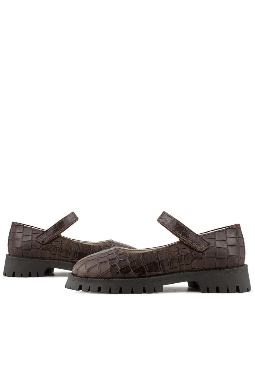 Rakerplus Hakiki Deri Kahverengi Desenli Cırtlı Kalın Tabanlı Kız Çocuk Ayakkabısı - 8