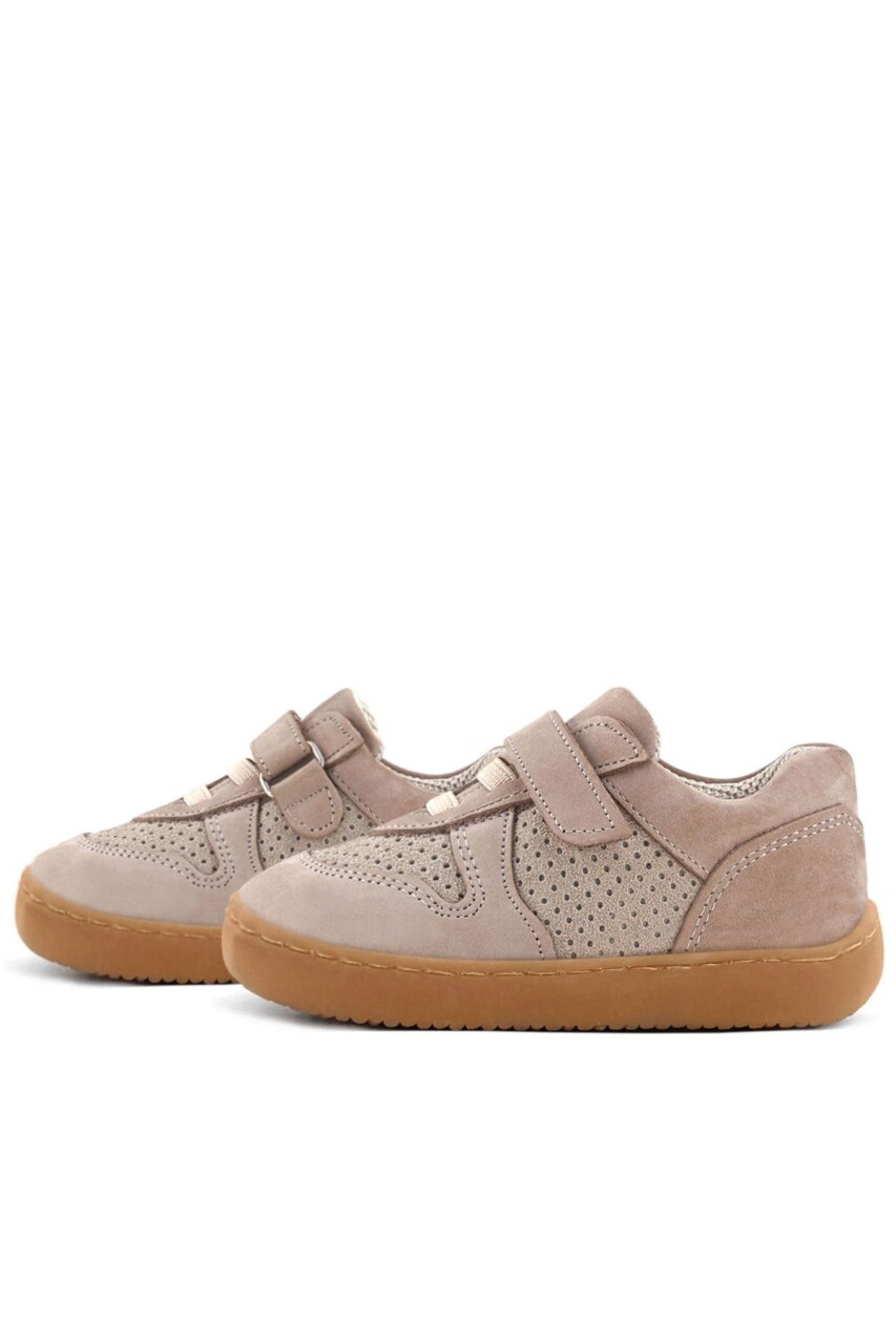 Rakerplus Bob Hakiki Deri Bej Barefoot Cırtlı Lastikli Bebek Sneaker Ayakkabı - 5