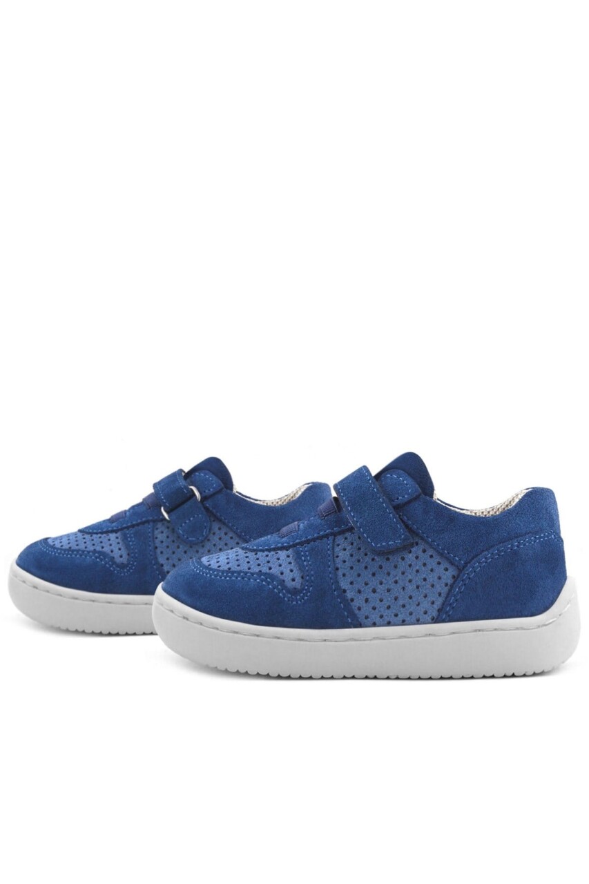 Rakerplus Bob Hakiki Deri Mavi Barefoot Cırtlı Lastikli Bebek Sneaker Ayakkabı - 5
