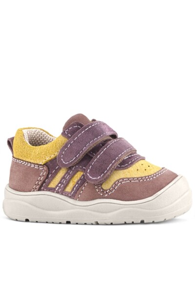 Rakerplus Schaggy Hakiki Deri Mürdüm Sarı Cırtlı Bebek Spor Ayakkabı - Rakerplus