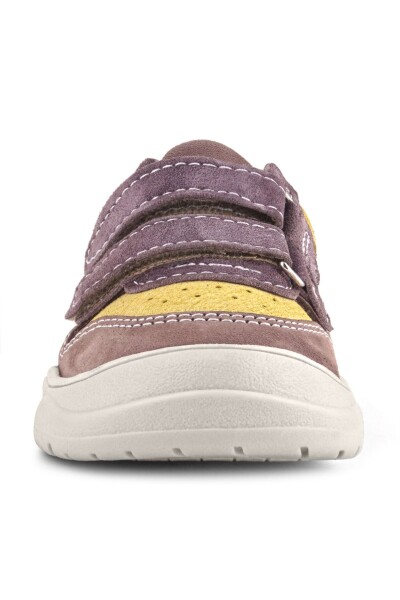 Rakerplus Schaggy Hakiki Deri Mürdüm Sarı Cırtlı Bebek Spor Ayakkabı - 3