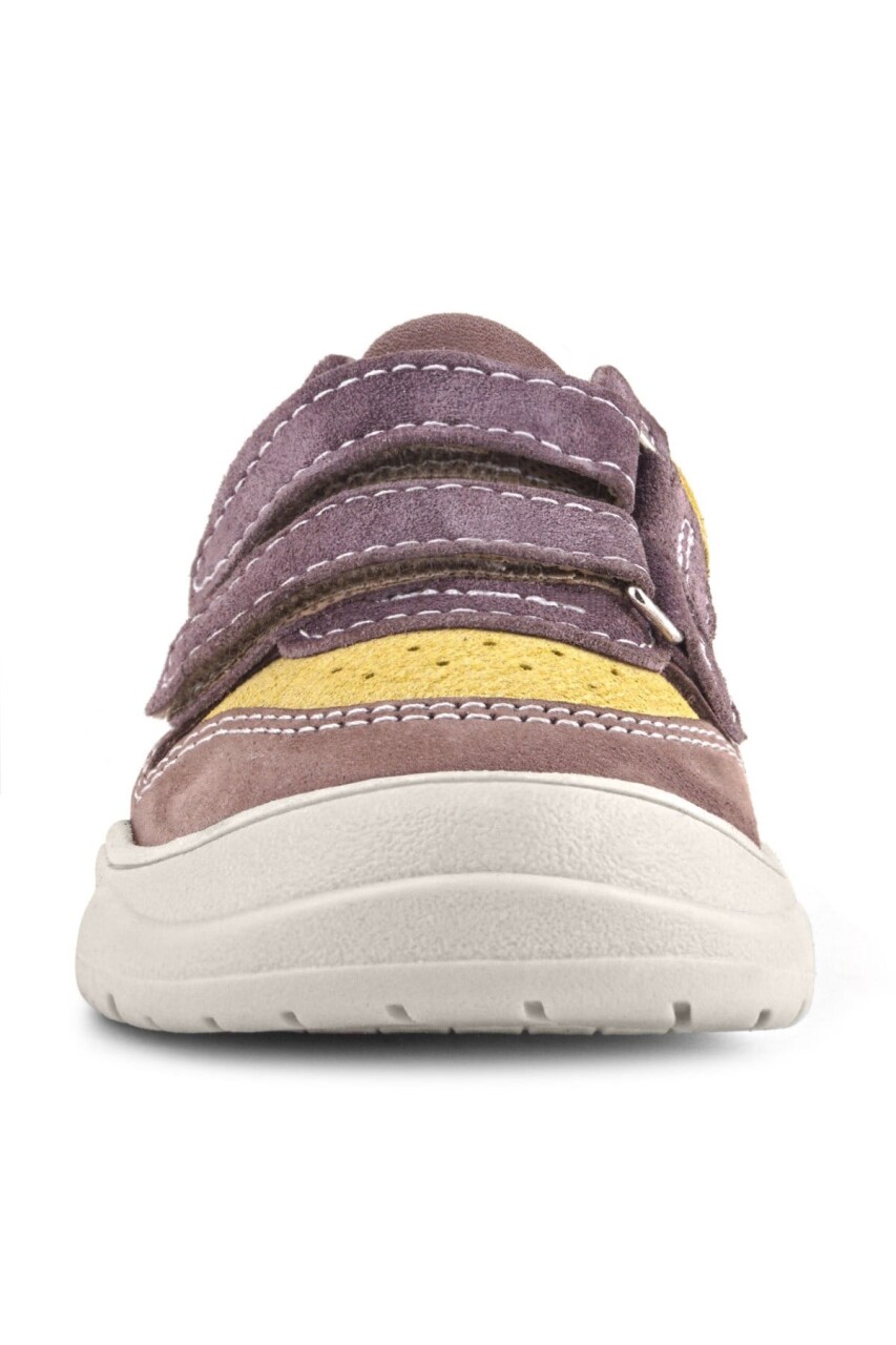 Rakerplus Schaggy Hakiki Deri Mürdüm Sarı Cırtlı Bebek Spor Ayakkabı - 3