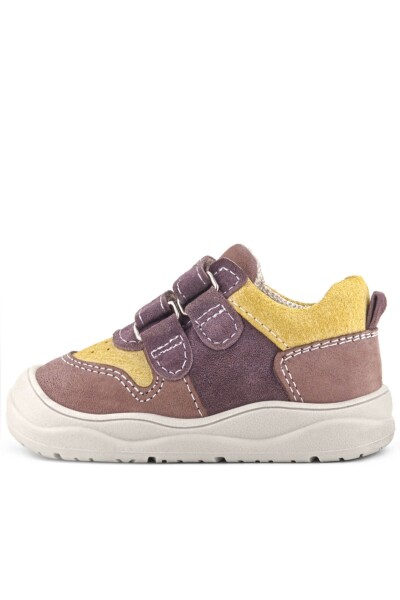 Rakerplus Schaggy Hakiki Deri Mürdüm Sarı Cırtlı Bebek Spor Ayakkabı - 4