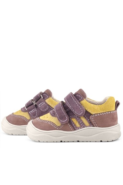 Rakerplus Schaggy Hakiki Deri Mürdüm Sarı Cırtlı Bebek Spor Ayakkabı - 8