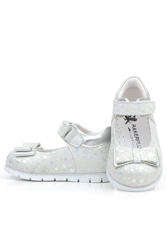 Rakerplus Hakiki Deri Gümüş Desenli Kız Bebek Babet Ayakkabı - 5