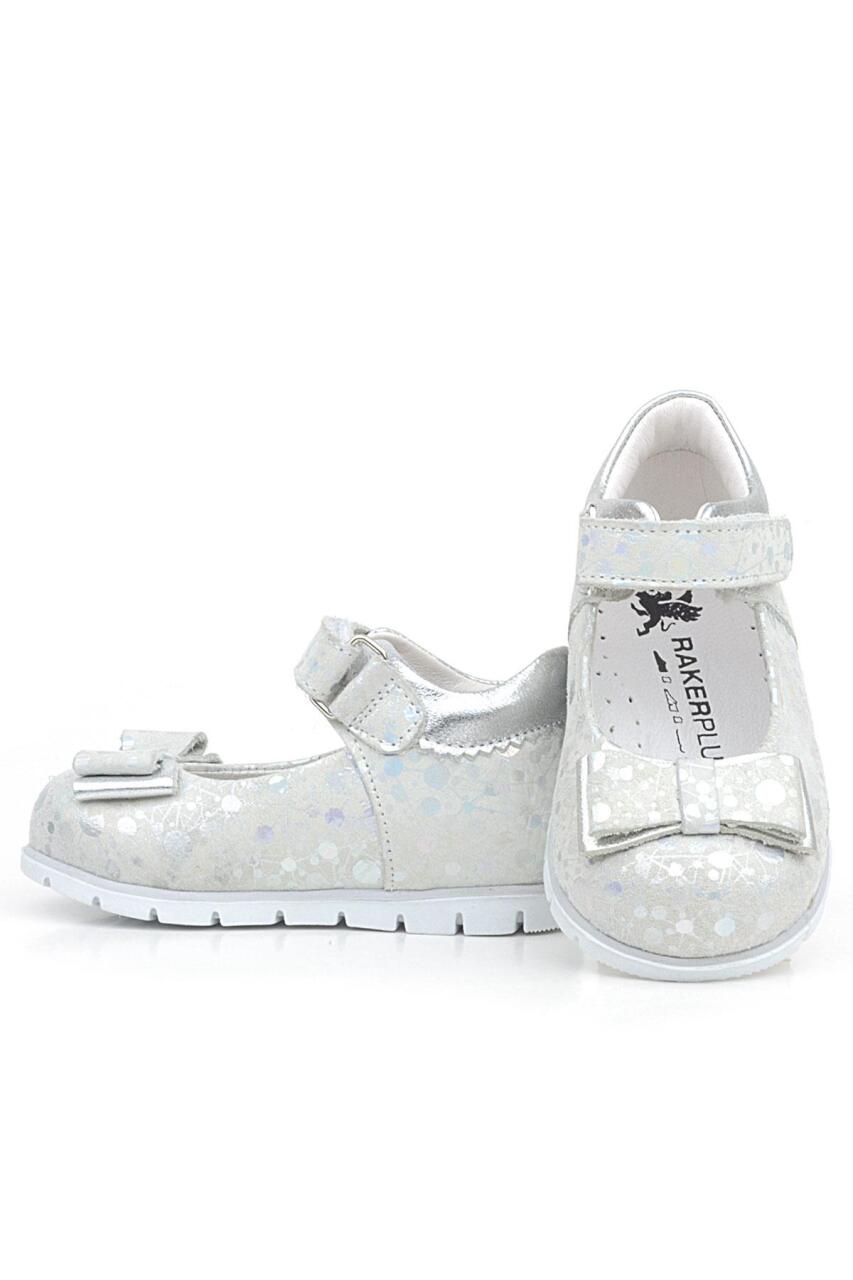 Rakerplus Hakiki Deri Gümüş Desenli Kız Bebek Babet Ayakkabı - 5