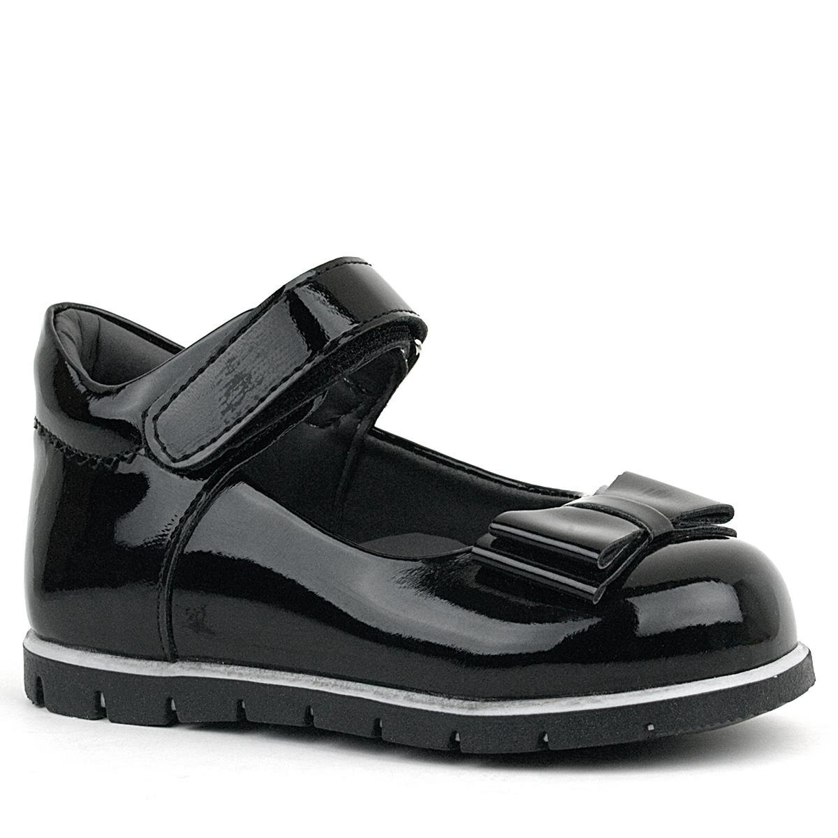 حذاء باليرينا من الجلد الأسود اللامع للبنات من راكر بلاس - 1