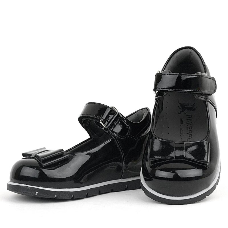 حذاء باليرينا من الجلد الأسود اللامع للبنات من راكر بلاس - 6