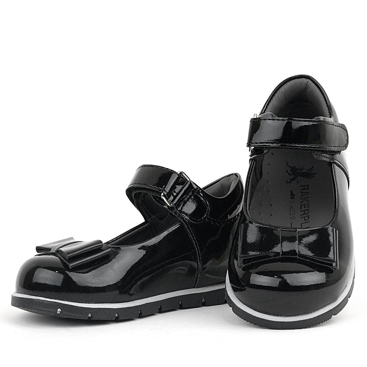 حذاء باليرينا من الجلد الأسود اللامع للبنات من راكر بلاس - 6