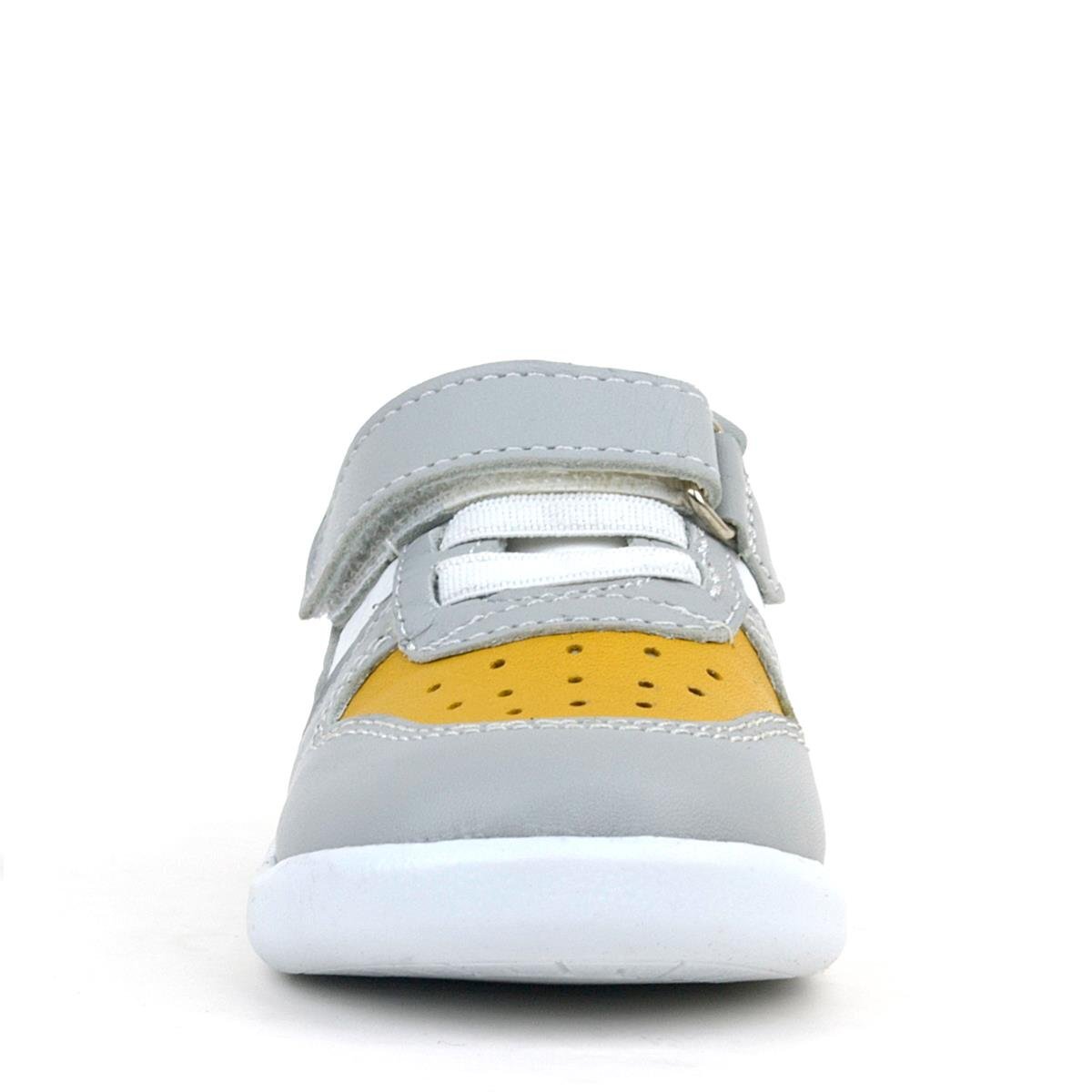 حذاء رياضي تشريحي للأطفال من راكر بلاس، مصنوع من الجلد الطبيعي، رمادي وأصفر - 3