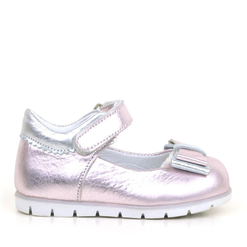 Rakerplus Hakiki Deri Pembe Gümüş Kız Bebek Babet Ayakkabı - 2