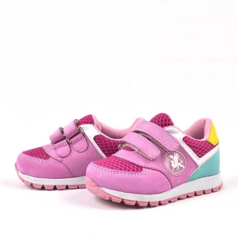 حذاء رياضي من الجلد الطبيعي باللون الوردي مع شريط فيلكرو للفتيات الصغيرات من راكر بلاس - 3