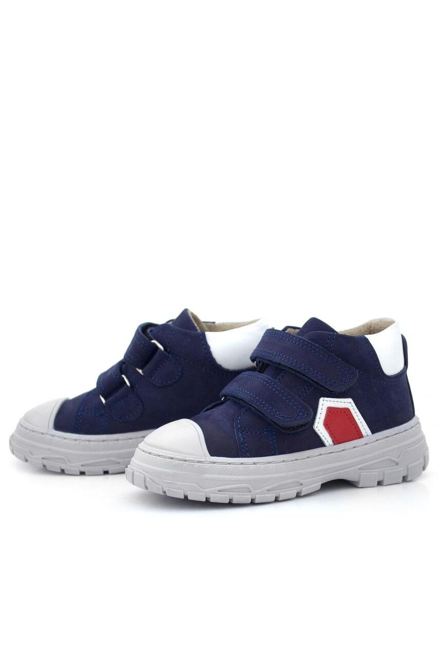 حذاء رياضي للأطفال من جلد طبيعي من Rakerplus Tails باللون الأزرق الداكن والأحمر مع شريط فيلكرو - 5