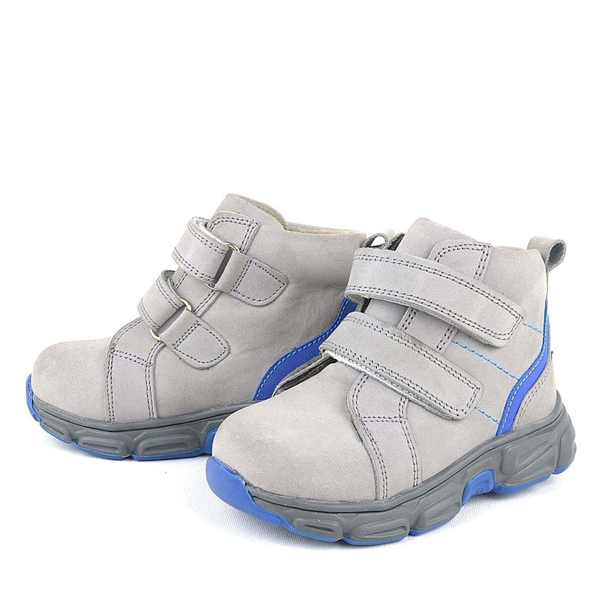 حذاء رياضي من الجلد الطبيعي باللون الرمادي من راكر بلاس مع شريط فيلكرو للأطفال الصغار - 4