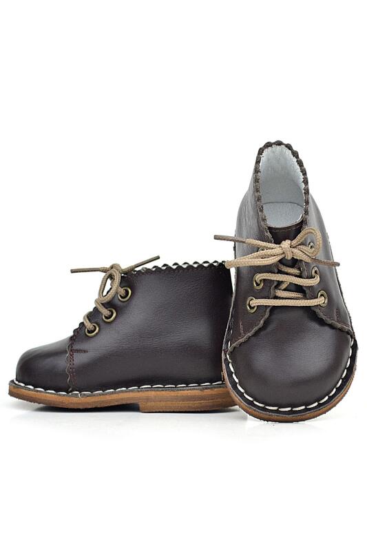 حذاء راكر بلاس بني اللون مصنوع يدويًا من الجلد الطبيعي برباط للفتيات الصغيرات - 5