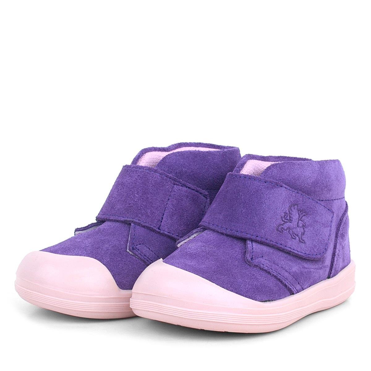 حذاء Yoohoo من الجلد الطبيعي باللون الأرجواني الفاتح مع شريط فيلكرو للفتيات الصغيرات من Rakerplus - 4