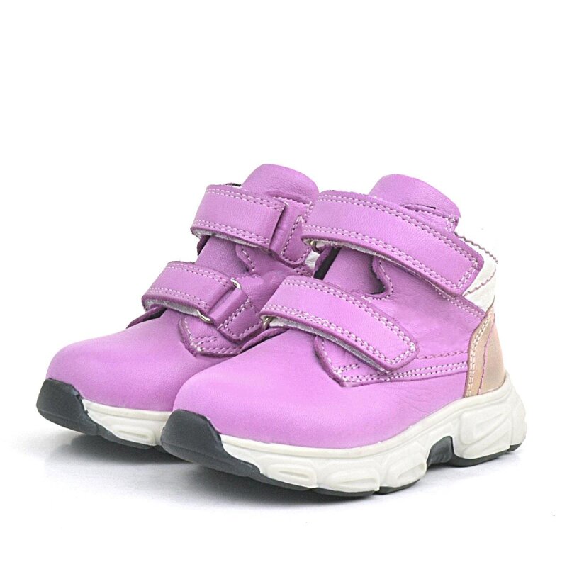 حذاء راكر بلاس من الجلد الطبيعي باللون الوردي الفوشيا مع شريط فيلكرو للفتيات الصغيرات - 3