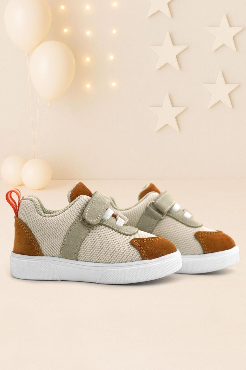 Rakerplus Genuine Leather Cream Tan Velcro Baby Shoes - 1
