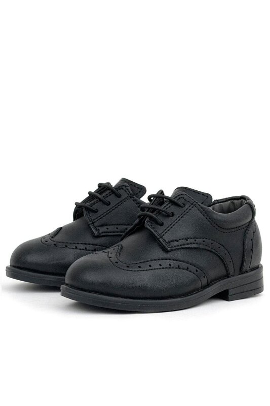 حذاء راكر بلاس تيتان أسود غير لامع برباط للأولاد الصغار - 4